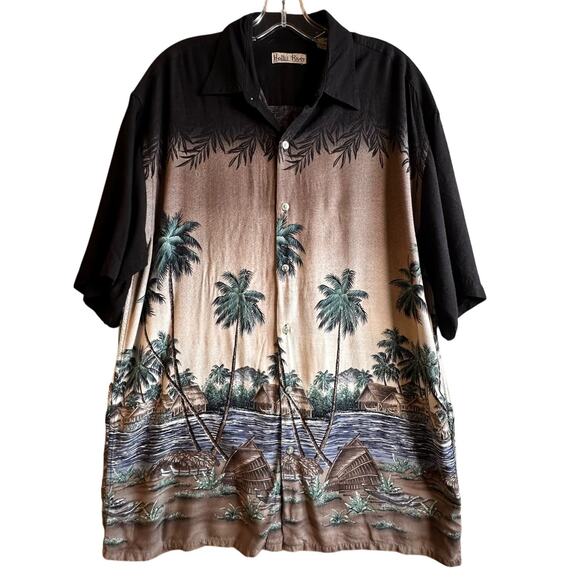 Vintage Hollis River Rayon Hawaiian Shirt Tiki Aloha Palm Trees Hawaii Men's L - Picture 1 of 13